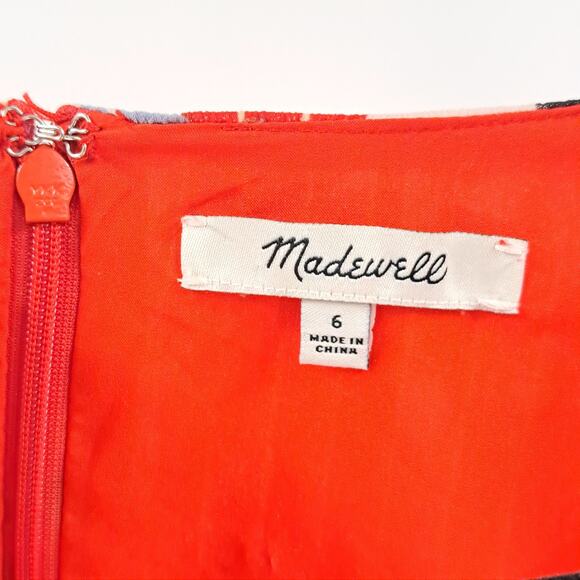 Madewell Mini Dress 6 Button Wrap Tie‎ Floral Flutter Sleeve Daisy Society Red - Picture 5 of 11